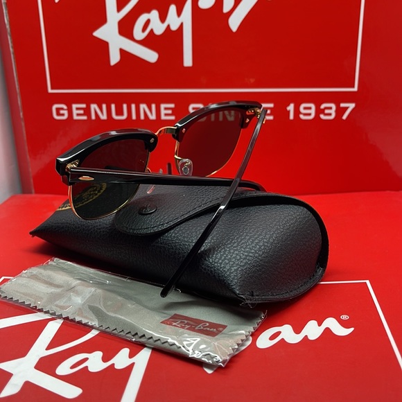 BNWT Ray-ban Club Master RB3016 Black/Gold Green Lenses sunglass - Picture 8 of 9